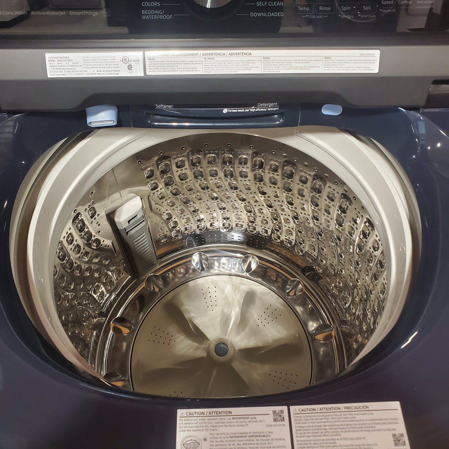 Samsung 5.4 cu. ft. Smart Top Load Washer with Pet Care Solution WA54CG7150AD - Scratch & Dent (Moderate) and Samsung Brushed 7.4 cu. ft. Smart Vented Electric Dryer with Pet Care Dry and Steam Sanitize+ WA54CG7150AD - Scratch & Dent (Minor)