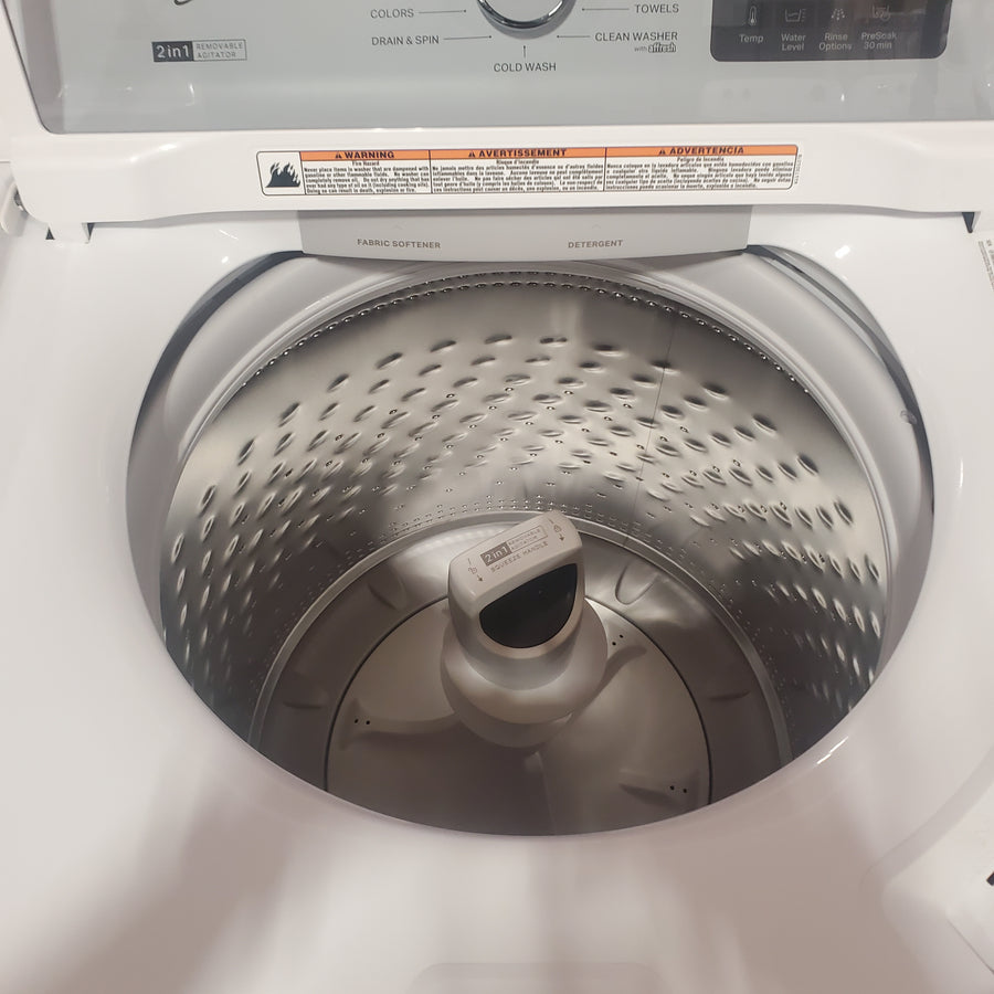 Whirlpool 4.2-4.3 Cu. Ft. Top Load Washer with 2-in-1 Removable Agitator and Soft Close Glass Lid WTW4307SW - Open Box and Whirlpool 7.0 cu. ft. Electric Dryer with Adaptive Dry and Wrinkle Shield™ Option WED4307SW - Scratch & Dent (Minor)