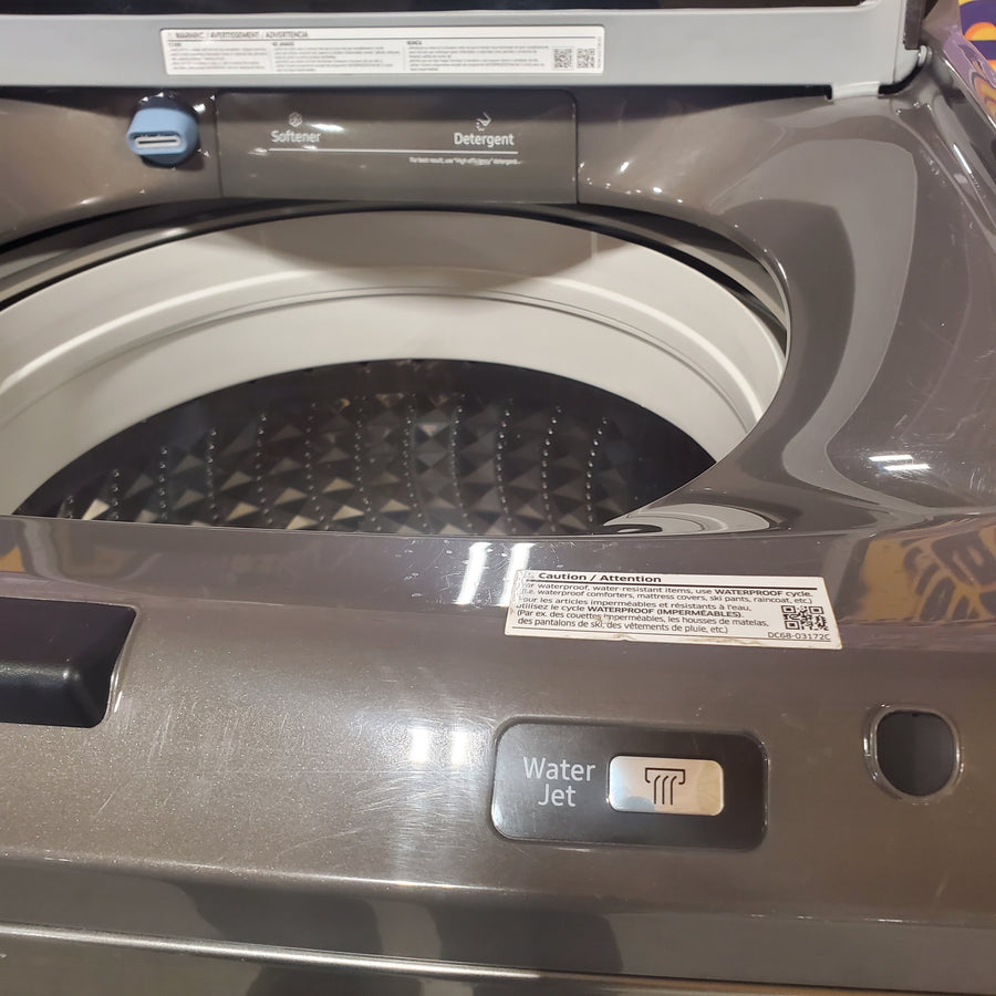 Samsung 4.5 cu. ft. Capacity Top Load Washer with Active WaterJet in Platinum WA45T3400AP - Certified Refurbished and Samsung 7.4 Cu. Ft. Gas Dryer with Sensor Dry in Platinum DVG45T3400P - Certified Refurbished