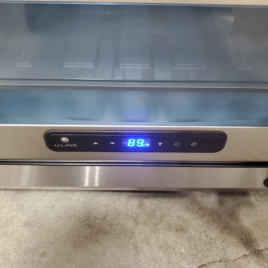 U-Line 24 Inch Undercounter Refrigerator with 5.2 cu. ft. Capacity, 94-Bottle Capacity, 148-Can Capacity, LED Lighting, Digital Touch Pad Control, Convection Cooling, and Reversible Soft Close Door UHRE524-IG01A - Scratch & Dent (Minor)