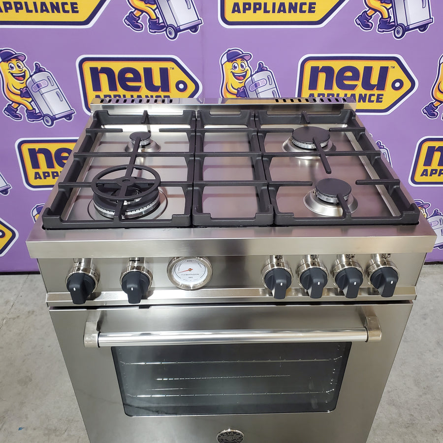 Bertazzoni 30 Inch Gas Range with 4 Aluminum Burners, 4.7 Cu. Ft Oven Capacity, Cast Iron Grates, Convection Bake, Soft Motion Doors, 19000 BTU Power Burner, Infrared Gas Broiler MAST304GASXV - Scratch & Dent (Minor)