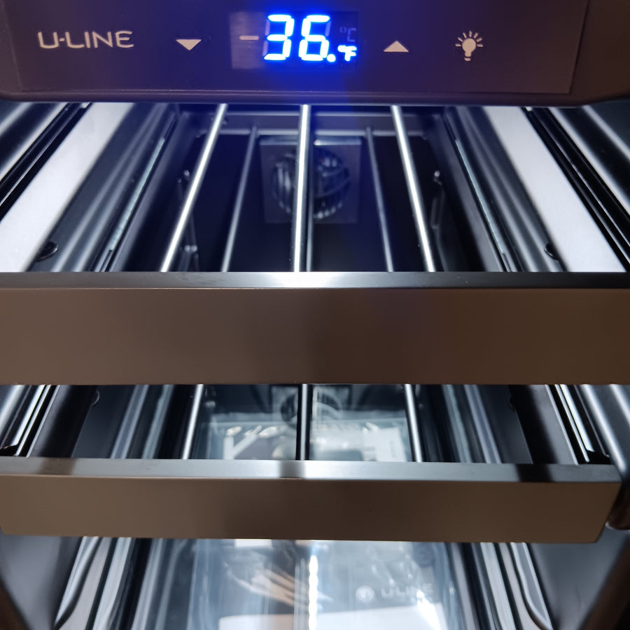 U-Line 15 Inch Beverage Center with 2.9 Cu. Ft. Capacity, Convection Cooling System, Adjustable Glass Shelves, Wine Racks, and Digital Touch Pad Controls  UHBV115SG01A - Scratch & Dent (Minor)