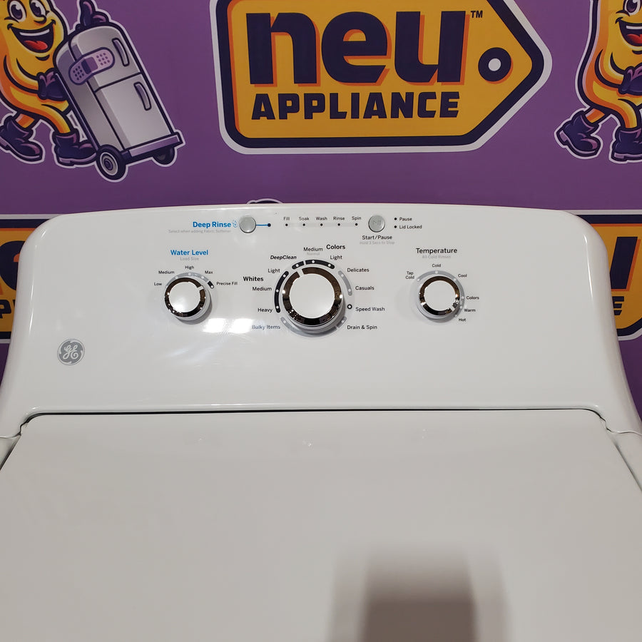 GE® 4.2 cu. ft. Capacity Washer with Stainless Steel Basket - GTW335ASNWW & GE 6.2 cu. ft. Capacity Electric Dryer with Up To 120 ft. Venting and Shallow Depth 16303 - Certified Refurbished
