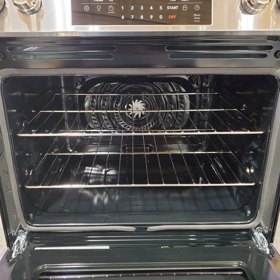 Frigidaire Gallery 30 in. 5-Element Slide-In Front Control 30 min Cleaning Electric Range with Total Convection in Stainless Steel GCFE3059BF - Scratch & Dent (Minor)