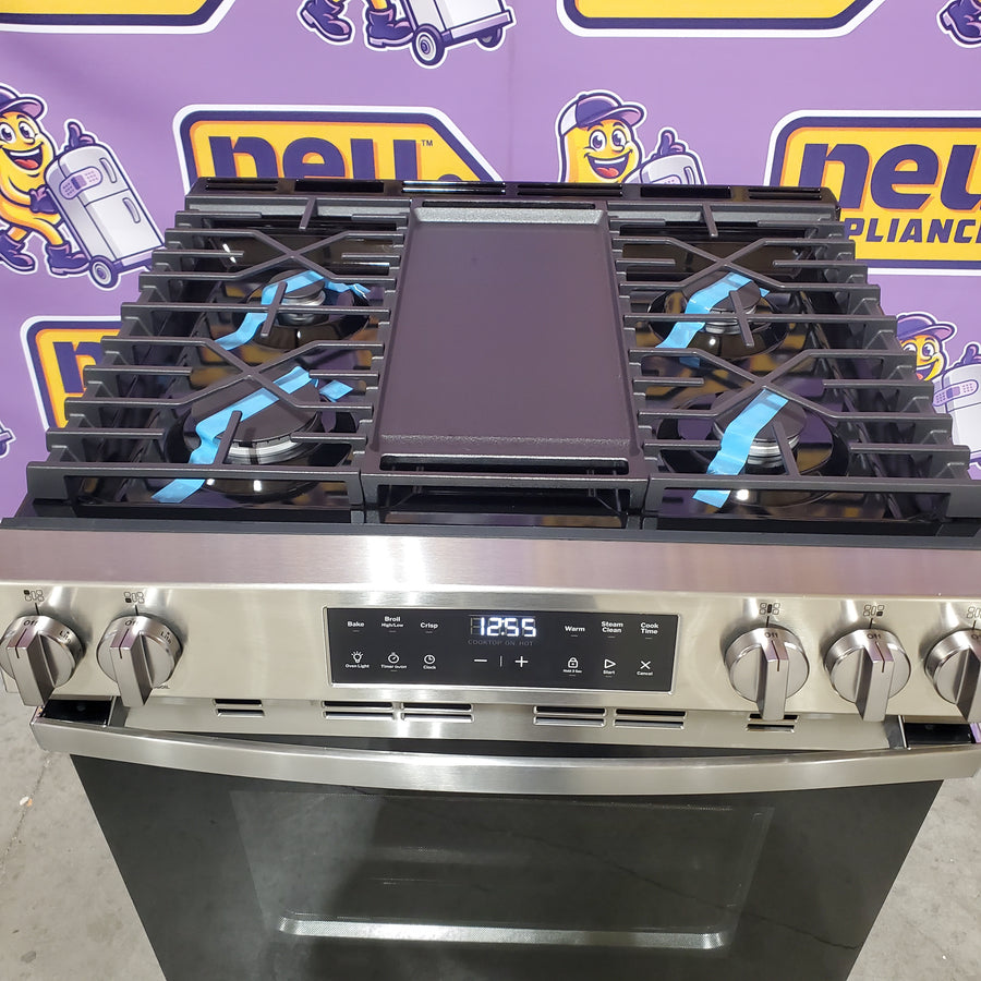 GE 30 in. 5-Burners Slide-In Gas Range in Stainless Steel with Crisp Mode GGS500SVSS - Scratch & Dent (Minor)