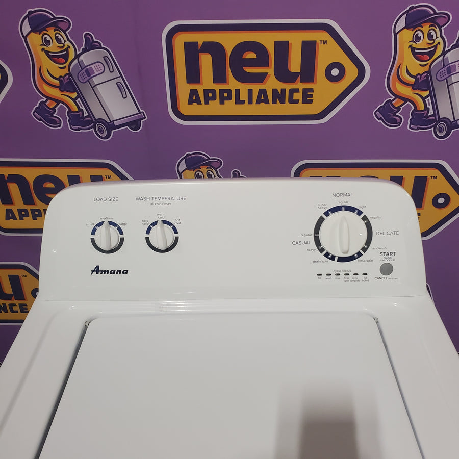 Amana 27 Inch Top-Load Washer with 3.4 cu. ft. Capacity, 9 Wash Cycles, Load Size Options, and 700 RPM Spin Speed NTW4650YQ - Certified Refurbished