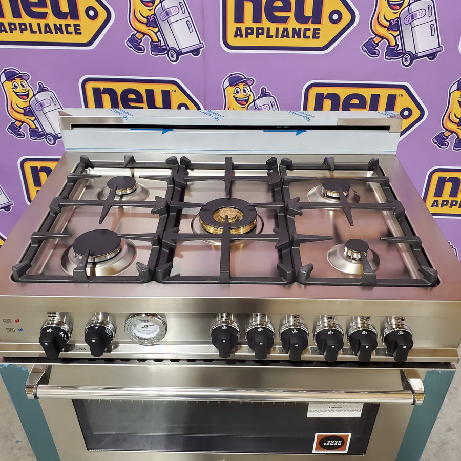 Bertazzoni 36 Inch Pro-Style Gas Range with 5 Sealed Brass Burners, 4.4 cu. ft. Convection Oven, Manual Clean, and Storage Drawer MAS365GASXT - Open Box