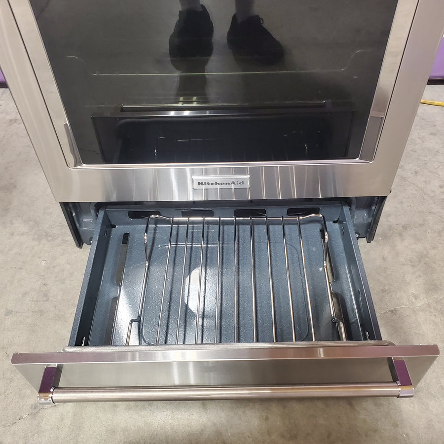 KitchenAid 30-in Glass Top 5 burners 7.1-cu ft Convection Oven Slide-In Electric Range in Stainless Steel KSEB900ESS - Open Box