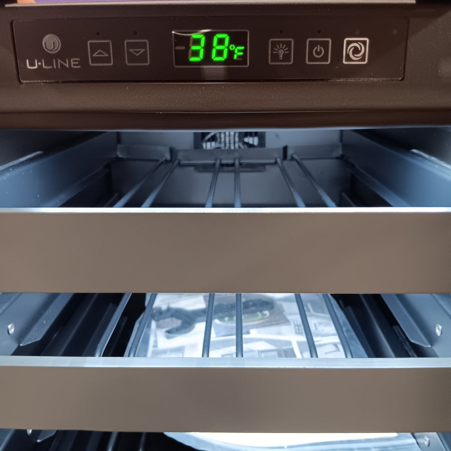 U-LINE 18 Inch Built-in Wine Storage with 31 Bottle Capacity, LED Lighting, Digital Touch Pad Control, Natural Beech Wood Fronts, and Convection Cooling System U2218WCINT00B - Open Box