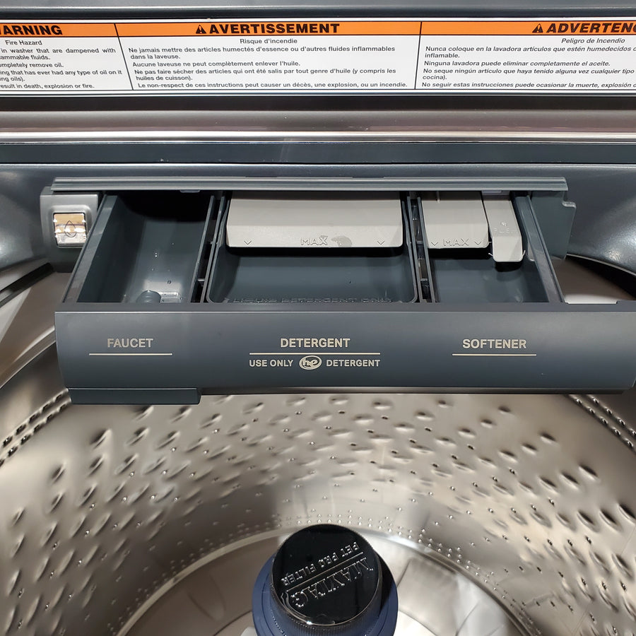 Maytag 5.2 cu. ft. Pet Pro Top Load Washer in Midnight Steel with Agitator, Extra Power and Sanitize Cycle with Oxi MTW7205RF - Open Box