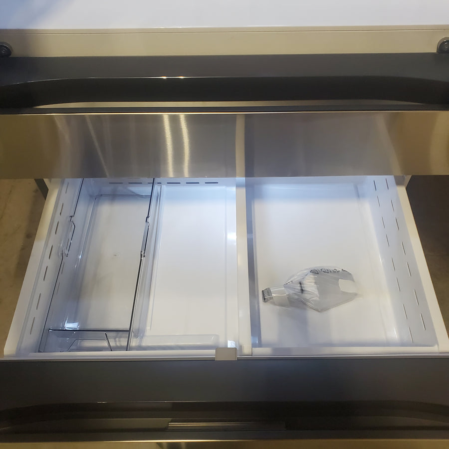 Samsung Bespoke 36 in. 29 cu. ft. Standard Depth 4-Door French Door Refrigerator in Stainless Steel with Beverage Center RF70F29DER - Scratch & Dent (Moderate)