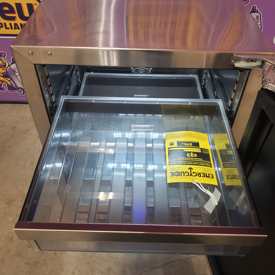 U-Line 24 Inch Undercounter Refrigerator with 5.2 cu. ft. Capacity, 94-Bottle Capacity, 148-Can Capacity, LED Lighting, Digital Touch Pad Control, Convection Cooling, and Reversible Soft Close Door UHRE524SS81A - Scratch & Dent (Minor)