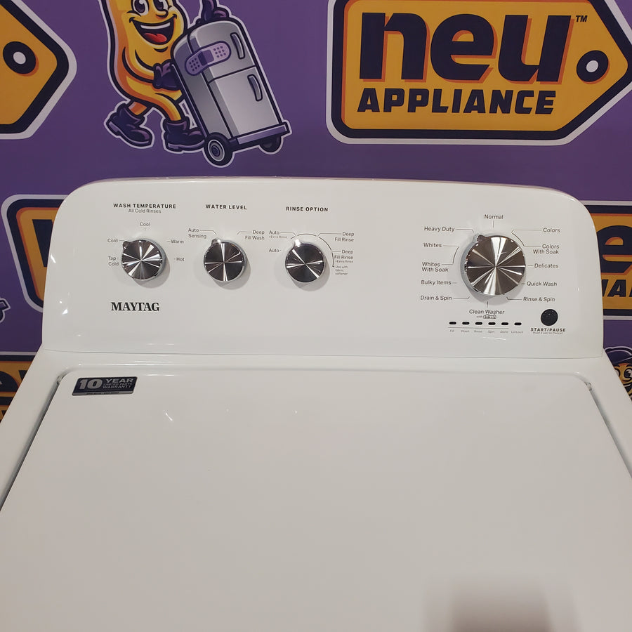 Maytag Top Load 3.8 cu. ft. Washer with Deep Fill and Quick Wash Cycle MVW4005SW - Open Box and Maytag Top Load Electric Wrinkle Prevent 7.0 cu. ft. Dryer with Auto Dry MED4005SW - Scratch & Dent (Moderate)