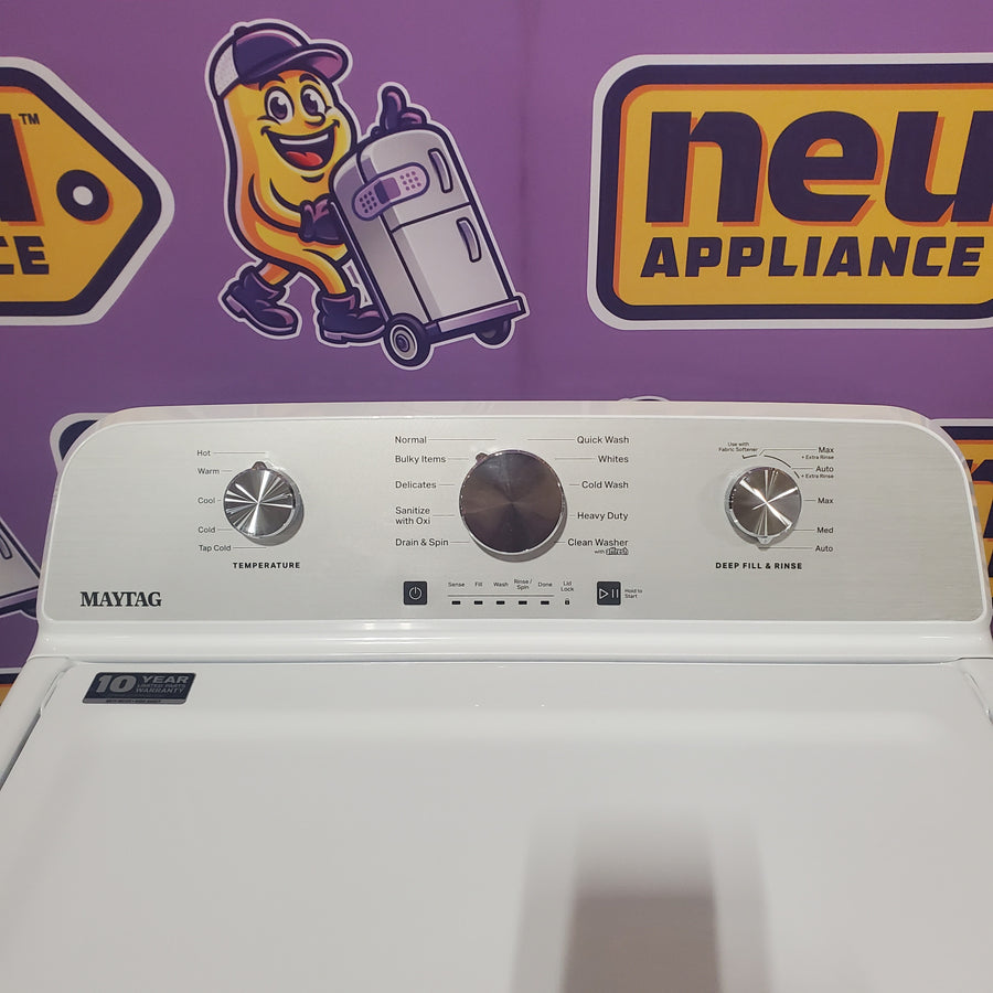 Maytag 4.2 Cu. Ft. Capacity Top Load Washer in White MTW4205SW - Open Box and MayTag 7.0 cu. ft. Top Load Electric Wrinkle Prevent Dryer MED4500MW - Scratch & Dent (Minor)