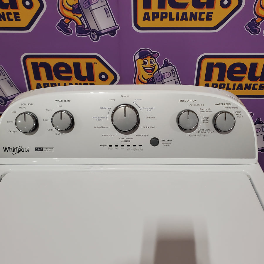 Whirlpool 3.8 cu. ft. Top Load Washer with Stainless Steel Wash Basket and 360 Wash Agitator WTW4816TW - Open Box and Whirlpool White Electric Extra Large 7.0 Cu. Ft. Dryer with Wrinkle Shield WED4815EW - Open Box