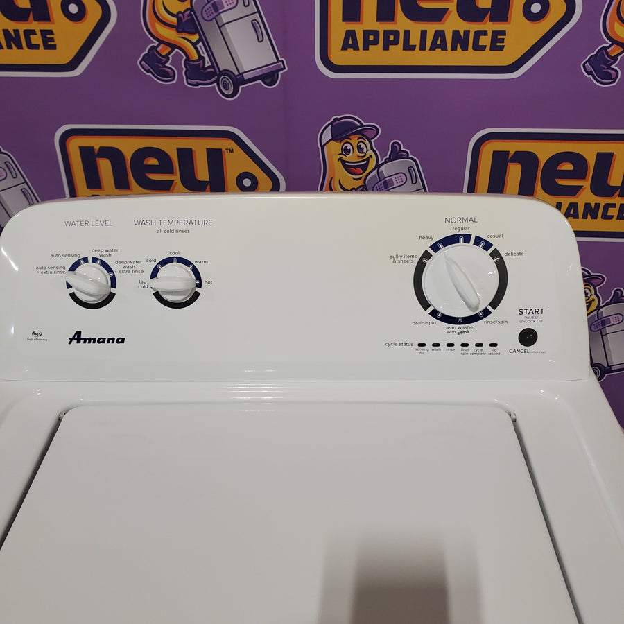 Amana Top Load 3.5 Cu. Ft. Washer with Dual Action Agitator, Porcelain Tub, and Late Lid Lock NTW4516FW - Certified Refurbished