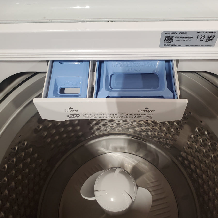 LG Top Load 4.1 Cu. Ft. Washer with TurboDrum Technology in White WT6105CW - Certified Refurbished and LG 7.3 Cu. Ft.  Electric Rear Control Ultra Large Capacity Dryer in White with Sensor Dry DLE6100W - Certified Refurbished