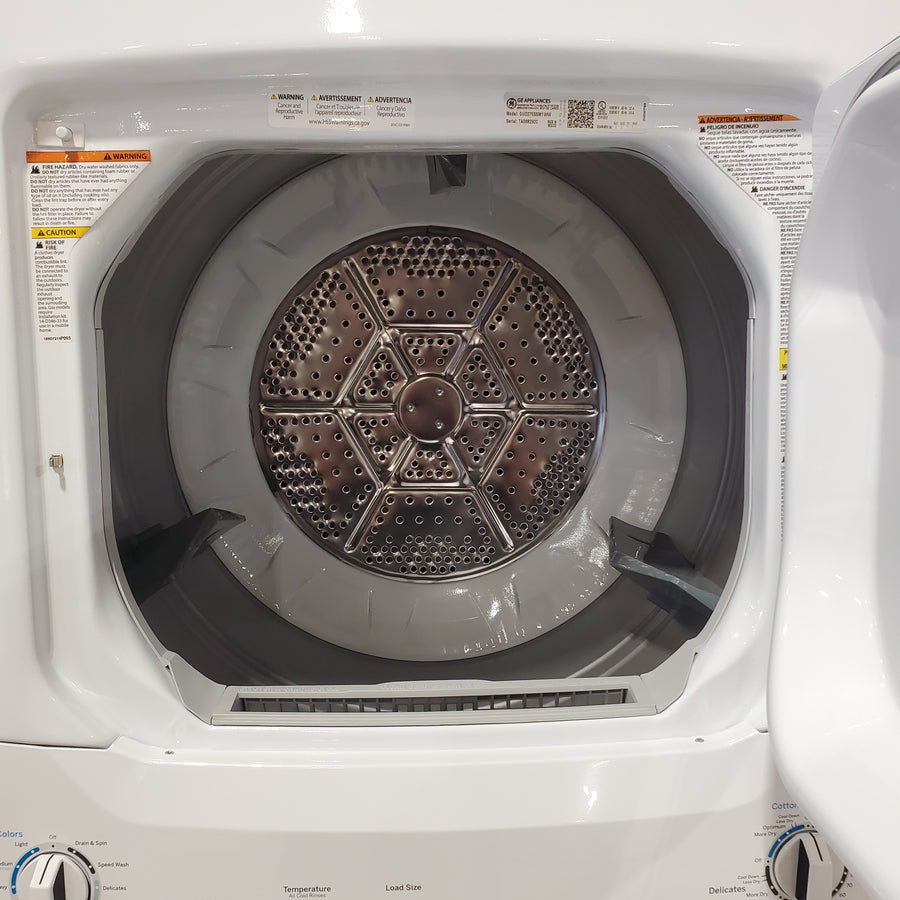 GE Unitized Spacemaker® 3.8 cu. ft. Capacity Washer with Stainless Steel Basket and 5.9 cu. ft. Capacity Electric Dryer GUD27ESSMWW - Certified Refurbished