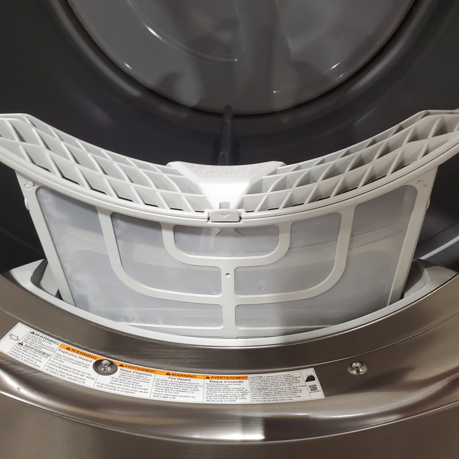 LG 5.0 cu. ft. Mega Capacity Smart Front Load Washer with TurboWash® 360° and AI Sensing WM5800HVA - Scratch & Dent (Minor) and LG 7.4-cu ft Stackable Vented Electric Dryer with Steam Cycle in Graphite Steel DLEX5800V - Scratch & Dent (Moderate)