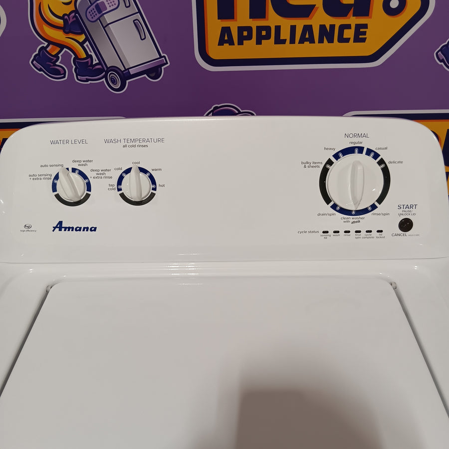 Amana Top Load 3.5 Cu. Ft. Washer with Dual Action Agitator, and Porcelain Tub NTW4516FW - Certified Refurbished and Amana 6.5 Cu. Ft. Electric Dryer with Wrinkle Shield Option and Automatic Dryness Control 16282 - NED4655EW - Scratch & Dent (Minor)