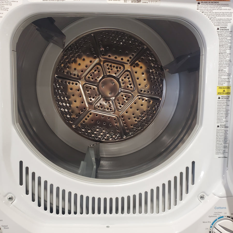 GE Unitized Spacemaker® 2.3 cu. ft. Capacity Washer with Stainless Steel Basket and 4.4 cu. ft. Capacity Electric Dryer GUD24ESSMWW - Certified Refurbished