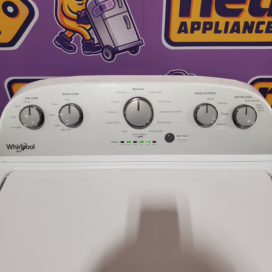 Whirlpool Top Load 3.5 Cu. Ft. Washer with Deep Water Wash Option WTW4816FW - Open Box and Whirlpool Vented 7.0 Cu. Ft. Electric Dryer WED4815EW - Scratch & Dent (Minor)