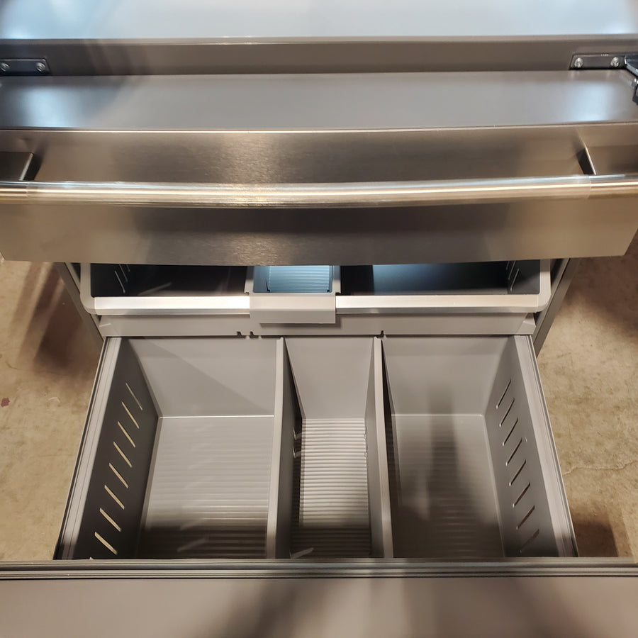 KitchenAid 36 in. 29 cu. ft. Standard Depth French Door Refrigerator in PrintShield Stainless with FreshChill Full-Width Drawer KRMF436SPS - Open Box