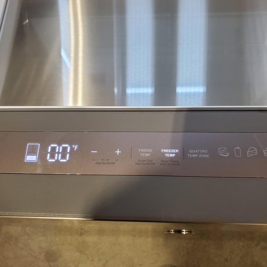 Bertazzoni 36 Inch Freestanding 4-Door French Door Refrigerator with 21.6 Cu. Ft. Total Capacity, Precise Temperature, Individual Quattro Temp Zone Drawer, and Dual Humidity-Controlled Crispers REF36FDFZXNT - Scratch & Dent (Moderate)