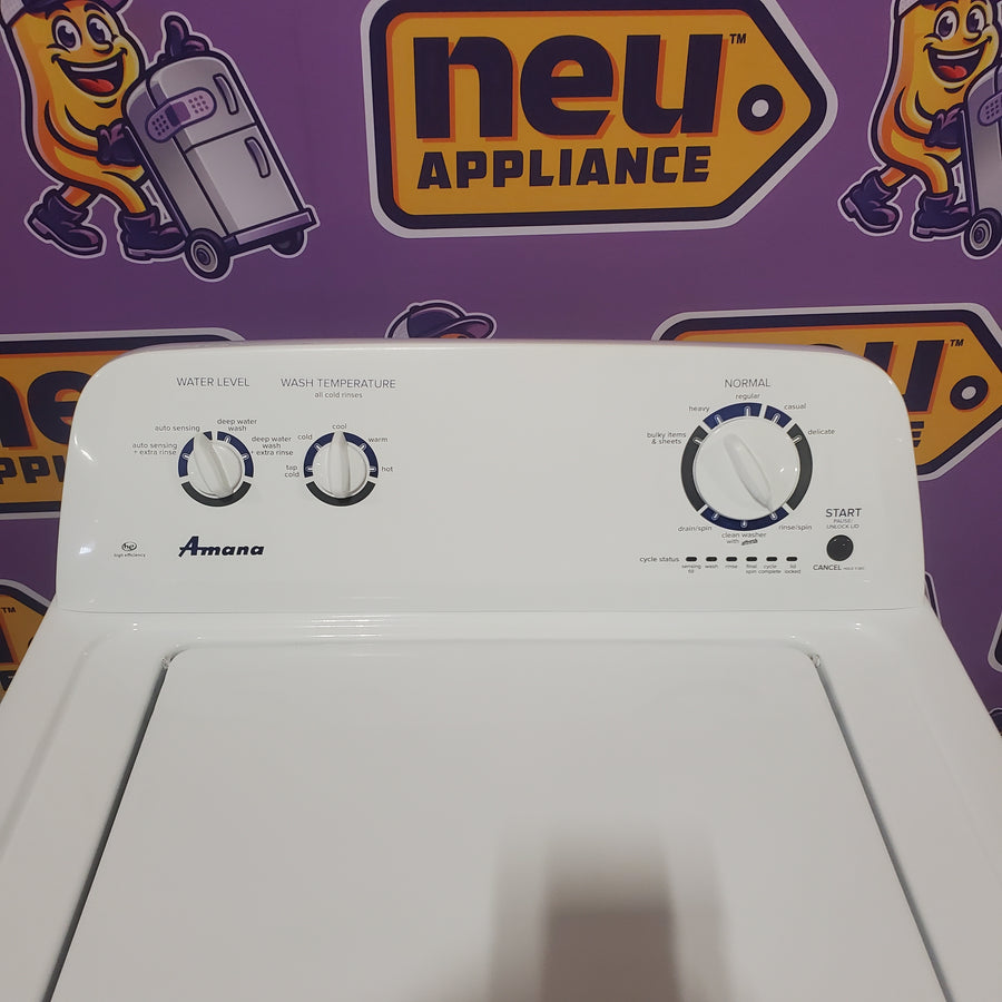 Amana Top Load 3.5 Cu. Ft. Washer with Dual Action Agitator, Porcelain Tub, and Late Lid Lock NTW4516FW - Certified Refurbished