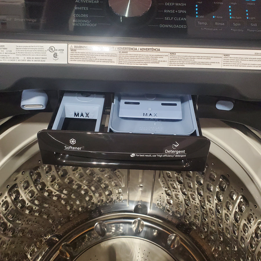 Samsung 5.5 cu.ft. Extra-Large Capacity Smart Top Load Washer with Super Speed Wash in Brushed Black WA55CG7100AV - Scratch & Dent (Moderate) and