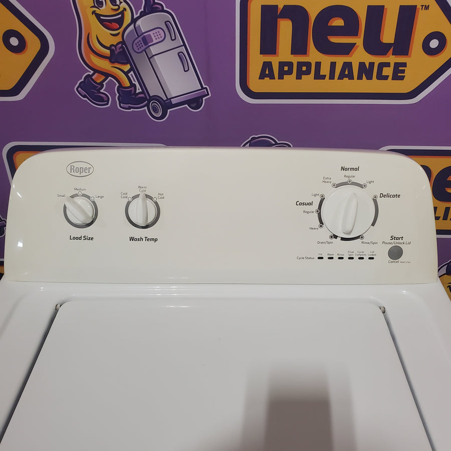 Roper 3-cu ft Agitator Top-Load Washer in White RTW4640YQ - Certified Refurbished and Roper 6.7-cu ft Vented Electric Dryer in White RED3005TW - Scratch & Dent (Minor)