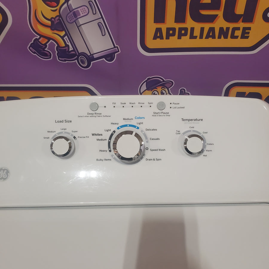 GE® 3.8 cu. ft. Capacity Washer with Stainless Steel Basket in White GTW330ASKWW - Certified Refurbished and GE White Electric 6.2 Cu. Ft. Capacity Dryer with Shallow Depth and Up to 120 Ft. Venting Capability GTX33EASKWW - Certified Refurbished