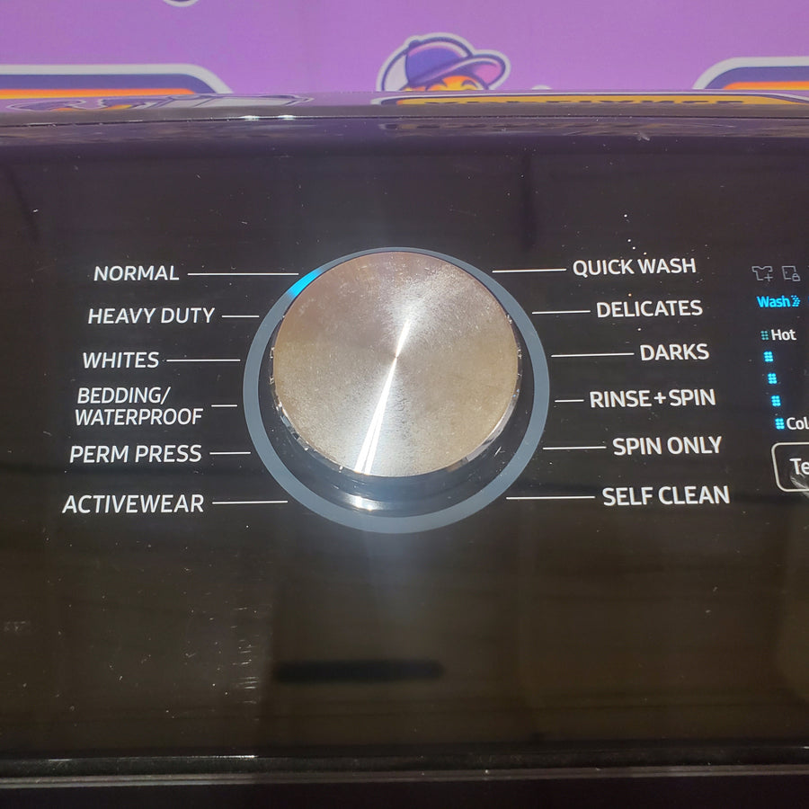 Samsung 5.0 cu. ft. Energy Star Top Load Washer with Active Water Jet in Black Stainless Steel WA50R5400AV - Certified Refurbished and Samsung Black Stainless Steel Electric 7.4 Cu. Ft. Dryer with Steam Sanitize DVE50R5400V - Certified Refurbished