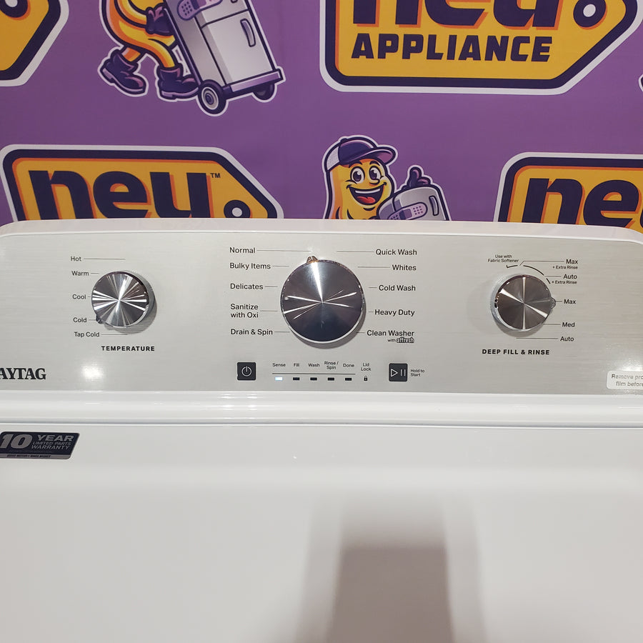 Maytag 4.2 Cu. Ft. Capacity Top Load Washer in White MTW4205SW - Open Box and MayTag 7.0 cu. ft. Top Load Electric Wrinkle Prevent Dryer MED4500MW - Scratch & Dent (Minor)