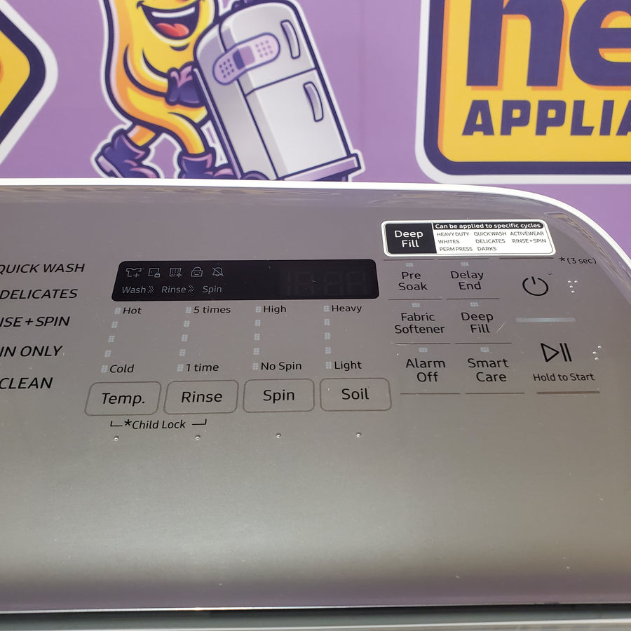 Samsung 5.0 cu. ft. Top Load Washing Machine with Active Water Jet WA50R5200AW - Scratch & Dent (Moderate) and Samsung White Smart Electric 7.4 Cu. Ft. Dryer with Sensor Dry and Steam Sanitize+ DVE52A5500W - Scratch & Dent (Minor)