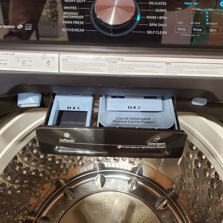 Samsung 5.0 cu. ft. Energy Star Top Load Washer with Active Water Jet in Black Stainless Steel WA50R5400AV - Certified Refurbished