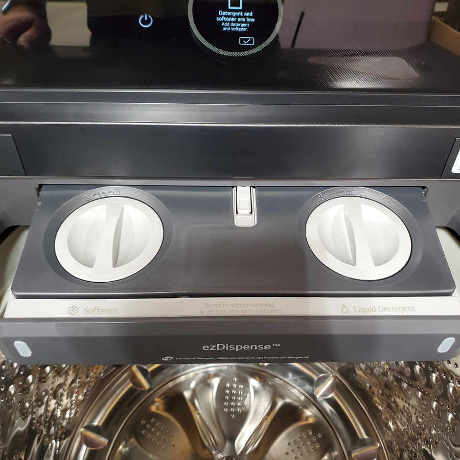 LG  5.5 Cu. Ft. High Efficiency Smart Top Load Washer with EasyUnload WT8600CB - Scratch & Dent (Minor) and LG 7.3 cu. ft. Ultra Large Capacity Rear Control Electric Dryer with LG EasyLoad™ Door and TurboSteam™ DLEX8600BE - Scratch & Dent (Minor)