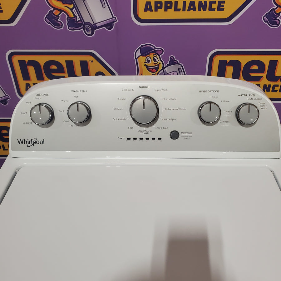 Whirlpool Top Load 3.5 Cu. Ft. Washer with Deep Water Wash Option WTW4816FW - Open Box and Whirlpool Vented 7.0 Cu. Ft. Electric Dryer WED4815EW - Scratch & Dent (Minor)