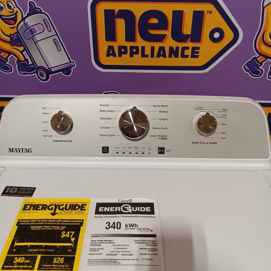Maytag 4.5 cu. ft. Capacity Top Load Washer with Power™ Agitator and Deep Fill MVW4505MW - Scratch & Dent (Moderate) and Maytag 7.0 cu. ft. Capacity Top Load Electric Wrinkle Prevent Dryer 16286 - MED4500MW - Scratch & Dent (Minor)