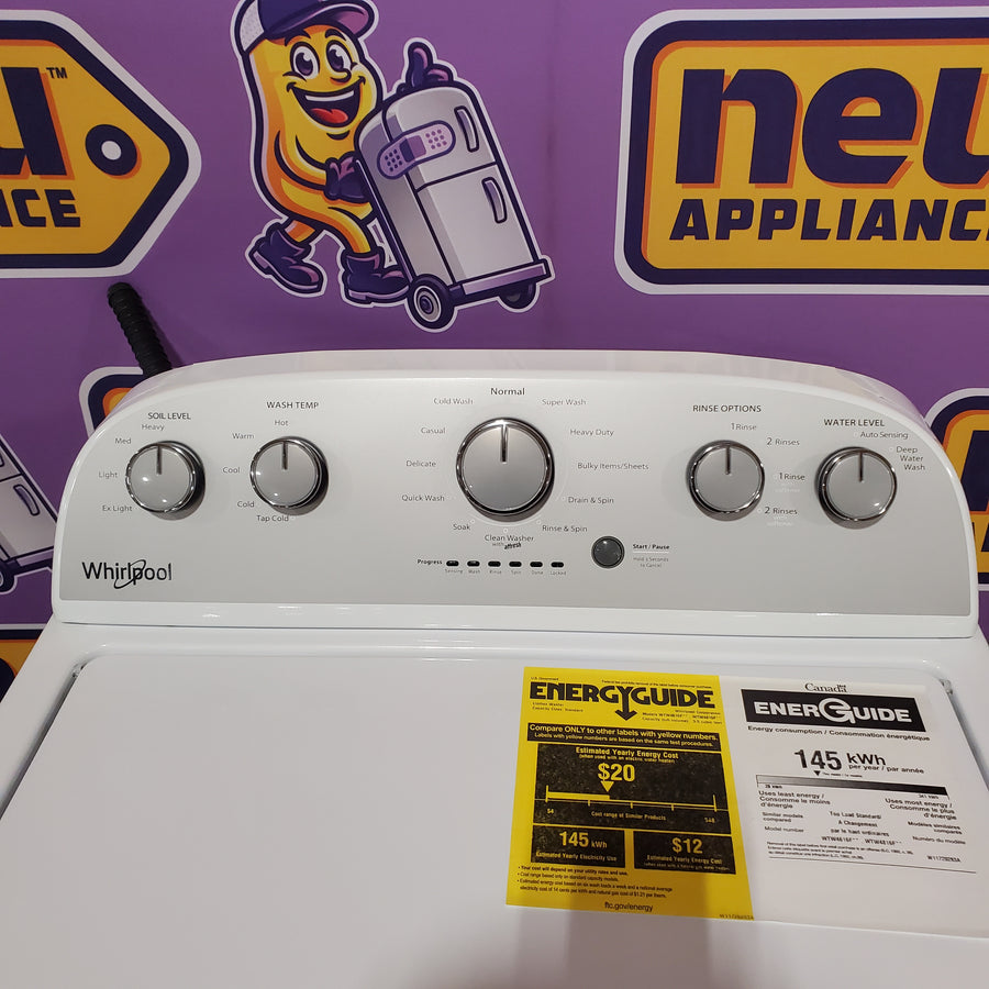 Whirlpool Top Load 3.5 Cu. Ft. Washer with Deep Water Wash Option WTW4816FW - Scratch & Dent (Major) and Whirlpool Vented 7.0 Cu. Ft. Electric Dryer WED4815EW - Scratch & Dent (Minor)