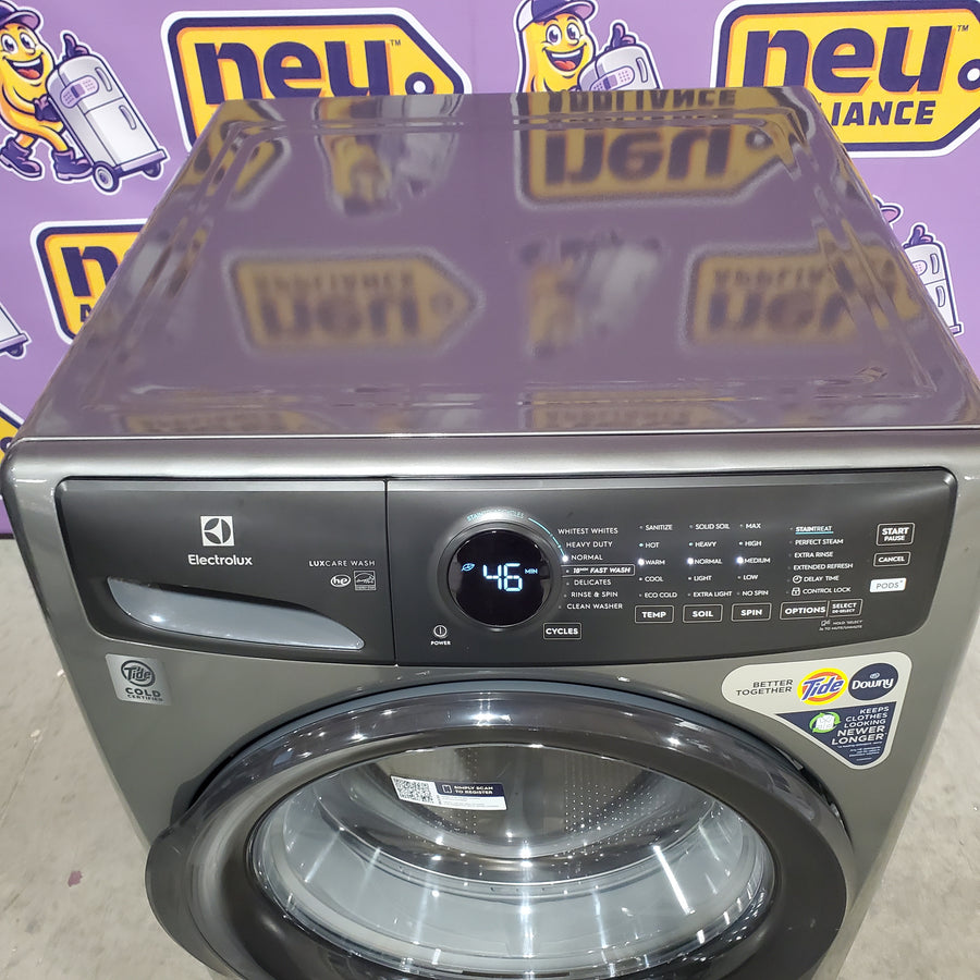 Electrolux 400 Series Front Load Washer - 4.5 Cu. Ft. ELFW7437AT - Scratch & Dent (Minor) and Electrolux 8-cu ft Stackable Vented Electric Dryer with Steam Cycle in Titanium ELFE7437AT - Scratch & Dent (Minor)