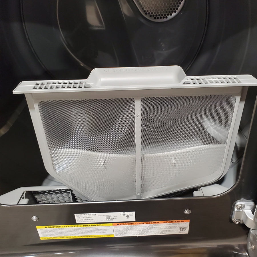 Samsung 5.0 cu. ft. Energy Star Top Load Washer with Active Water Jet in Black Stainless Steel WA50R5400AV - Certified Refurbished and Samsung Black Stainless Steel Electric 7.4 Cu. Ft. Dryer with Steam Sanitize DVE50R5400V - Certified Refurbished