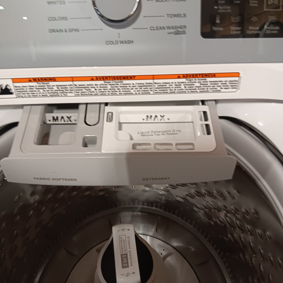 Whirlpool 4.2-4.3 Cu. Ft. Top Load Washer with 2-in-1 Removable Agitator and Soft Close Glass Lid WTW4307SW - Scratch & Dent (Minor) and Whirlpool 7.0 cu. ft. Electric Dryer with Adaptive Dry and Wrinkle Shield™ Option 16285 - WED4307SW - Open Box
