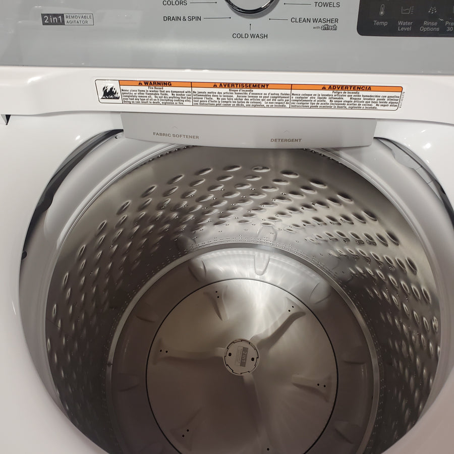 Whirlpool 4.2-4.3 Cu. Ft. Top Load Washer with 2-in-1 Removable Agitator and Soft Close Glass Lid WTW4307SW - Open Box and Whirlpool 7.0 cu. ft. Electric Dryer with Adaptive Dry and Wrinkle Shield™ Option WED4307SW - Open Box