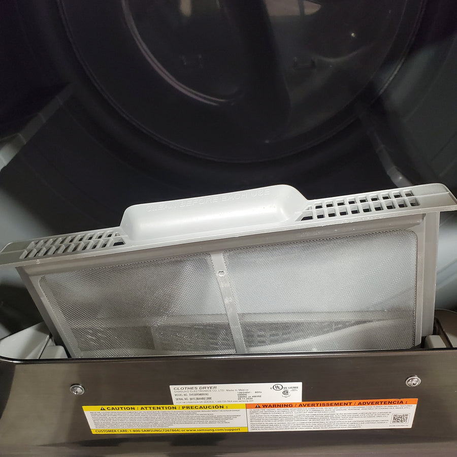 Samsung 5.0 cu. ft. Energy Star Top Load Washer with Active Water Jet in Black Stainless Steel WA50R5400AV - Certified Refurbished and Samsung Black Stainless Steel Electric 7.4 Cu. Ft. Dryer with Steam Sanitize DVE50R5400V - Certified Refurbished