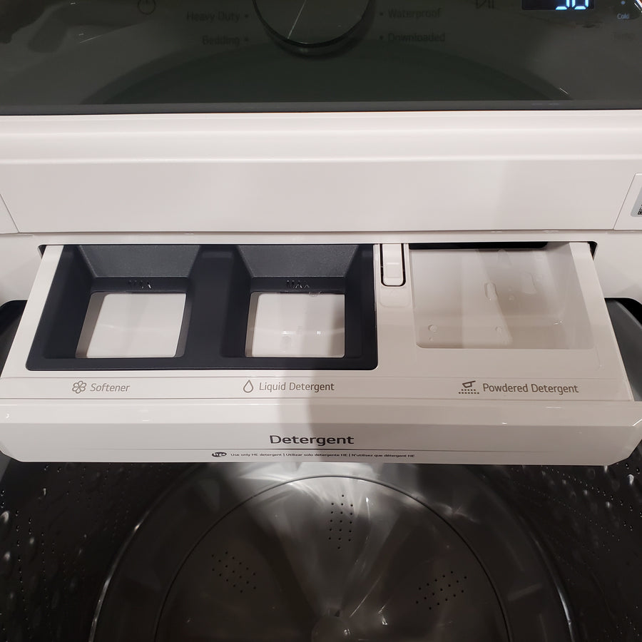 LG 5.0 cu.ft. SMART Top Load Washer in Alpine White with TurboWash WT8200CW - Open Box and LG 7.3 cu. ft. Ultra Large Capacity Rear Control Electric Dryer with AI Sensing and ThinQ® Smart Features DLE8200W - Open Box