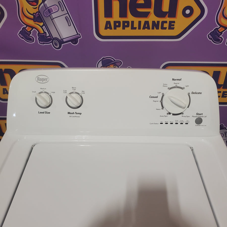 Roper 3.6 cu ft Agitator Top-Load Washer in White RTW4641BQ - Certified Refurbished and Amana 6.5 cu. ft. Electric Dryer with Automatic Cycles NED4600YQ - Certified Refurbished