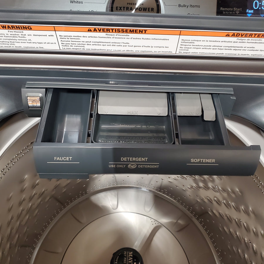 Maytag 5.3 Cu. Ft. Pet Pro Top Load Impeller Washer with Extra Power MTW7200RF - Open Box and Maytag 7.4 Cu. Ft. Pet Pro Top Load Electric Dryer with Sanitize Cycle MED7205RF - Open Box)