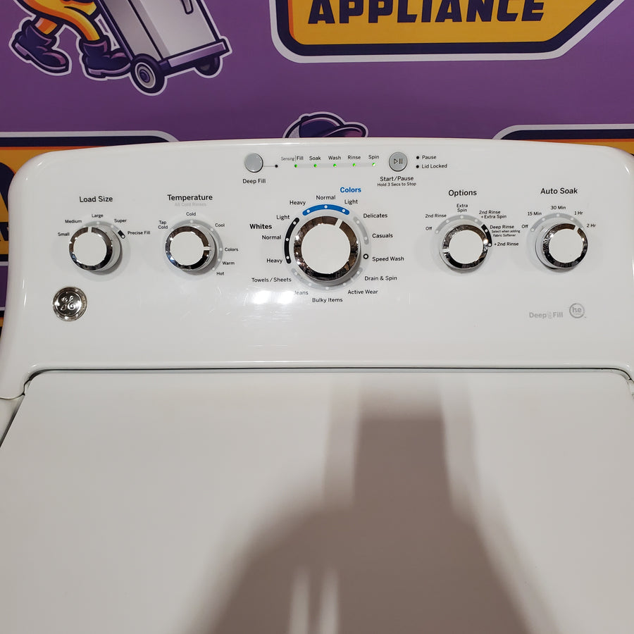 GE White Top Load 4.2 Cu. Ft. Washer with Stainless Steel Basket and Dual Action Agitator GTW460ASJWW - Certified Refurbished