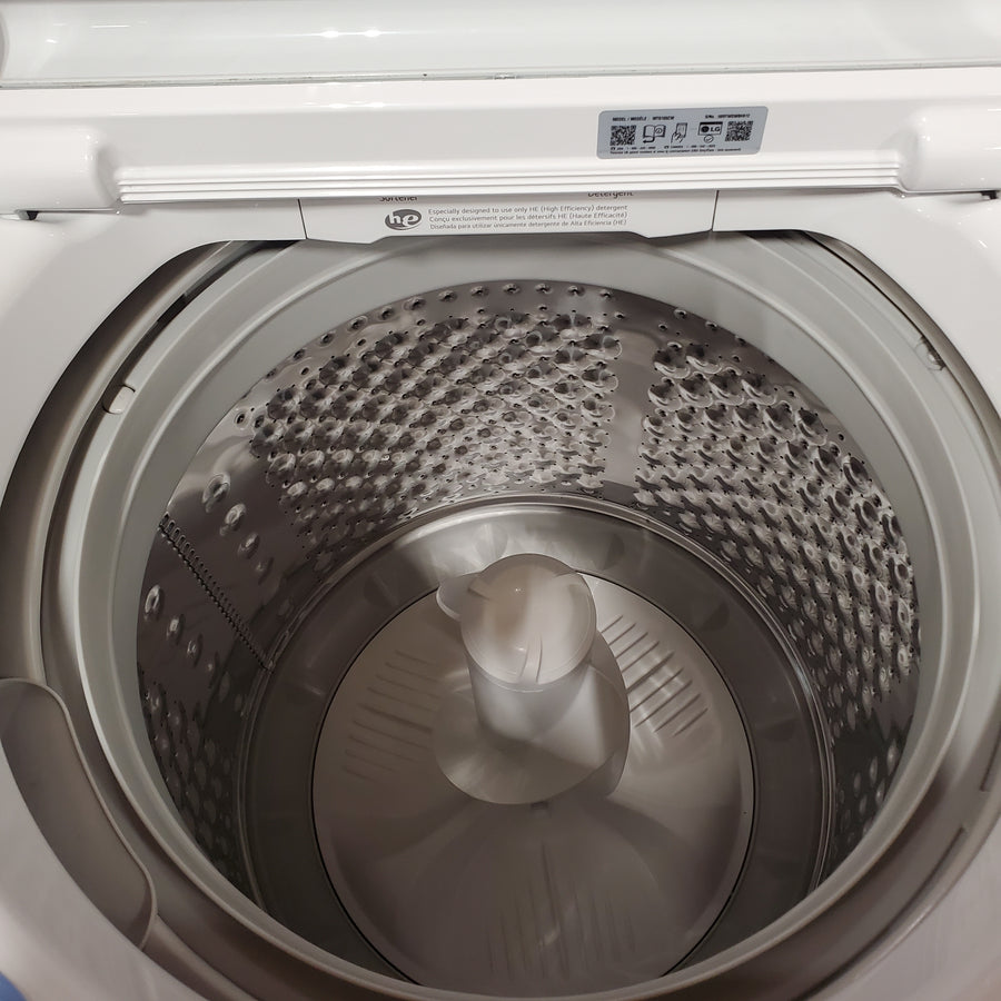 LG Top Load 4.1 Cu. Ft. Washer with TurboDrum Technology in White WT6105CW - Scratch & Dent (Moderate) and LG 7.3 Cu. Ft.  Electric Rear Control Ultra Large Capacity Dryer in White with Sensor Dry 16297 - DLE6100W - Open Box